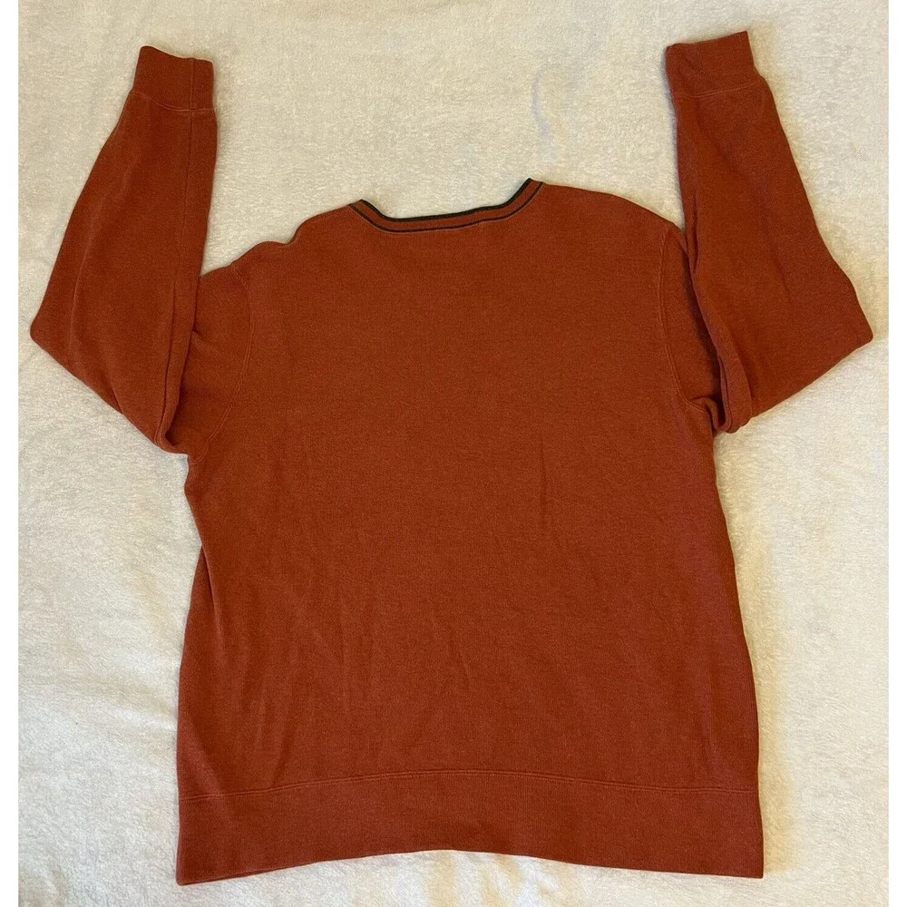 Polo Ralph Lauren Men Orange V-Neck Long Sleeve Casual Cotton Pullover Sweater L